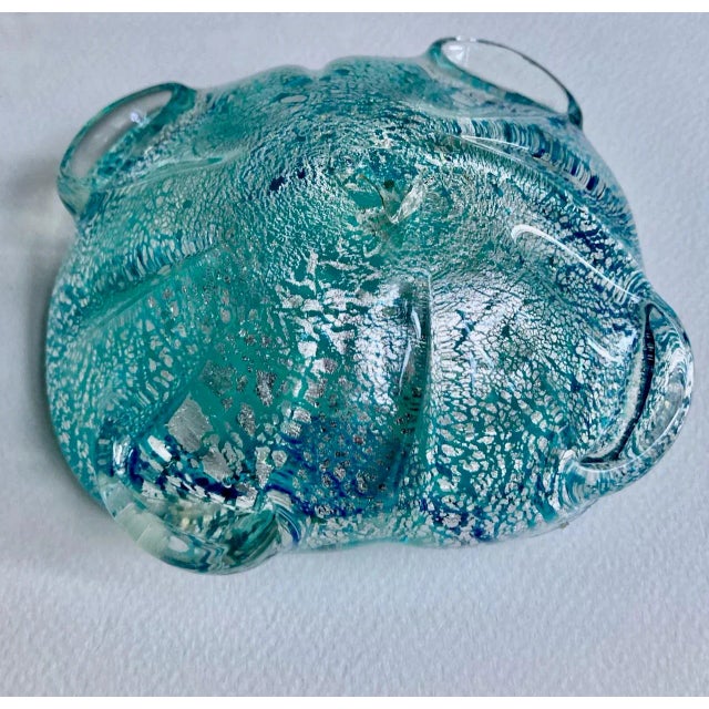 Italian Mid Century Seguso Murano Attributed Turquoise & Silver Averturine Dish For Sale - Image 15 of 17