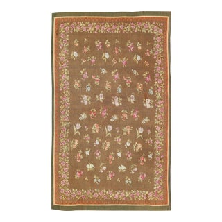 19 Th Century Antique French Aubusson Rug With Rosset and Floral Design in Brown For Sale