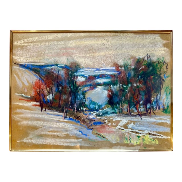 Mid 20th Century Walter Emerson Baum Delaware Valley Winter Scene in Pastels For Sale