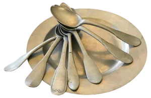 19th Century London Plate in Pewter with Spoons Puter, 1880s, Set of 8