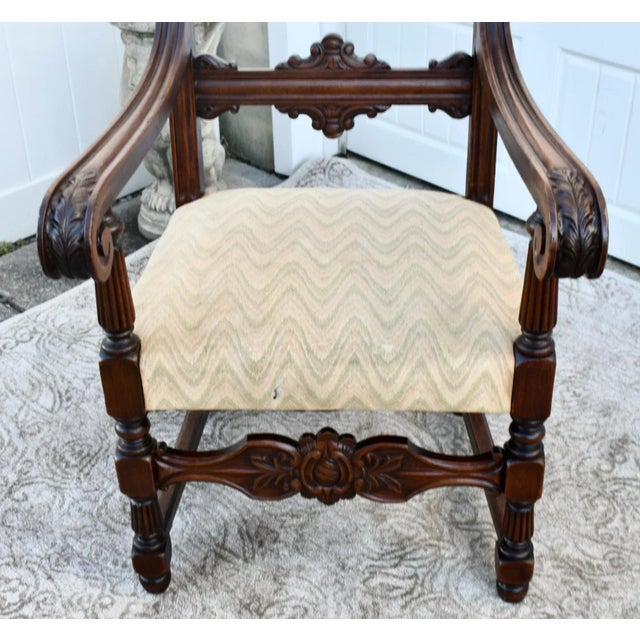 Carved Walnut Tudor Armchair Jacobean Throne Chair Circa 1900 Ornate For Sale In Philadelphia - Image 6 of 12