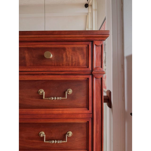 Mid-Century Modern Henredon Walnut & Oak Mid-Century Tallboy Dresser – Refinishe For Sale - Image 3 of 7