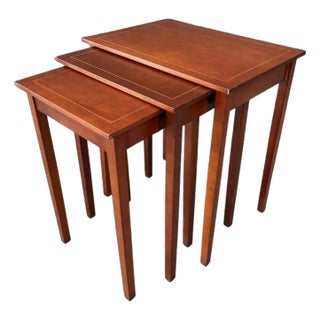 Late 20th Century Set of 3 Inlaid Mahogany Nesting Tables For Sale