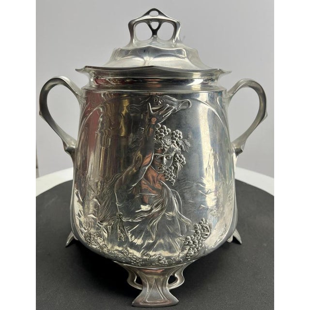 Style WMF Art Nouveau Punch Bowl Pewter with Levers and Organic Details Pewter with Organic style details with original...