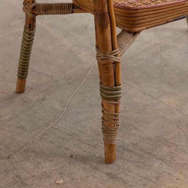 Wood 1950s French Woven Wicker and Wood Table For Sale - Image 7 of 13