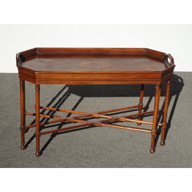 1970s Vintage French Provincial Drexel Heritage Coffee Table W Center Decorative Onlay For Sale - Image 5 of 11