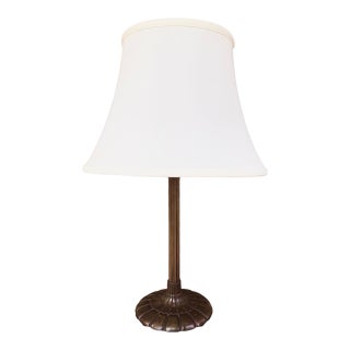 1960s Vintage Art Deco Nouveau Arts & Craft Large Lobed Lamp With Silk Shade For Sale