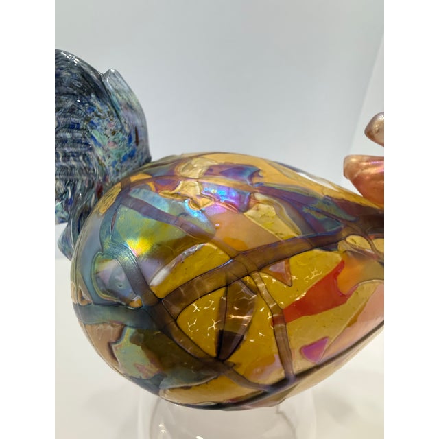 Hand-blown studio art glass rooster signed “Kasimir” and numbered 7/36. Features a vibrant iridescent finish with...