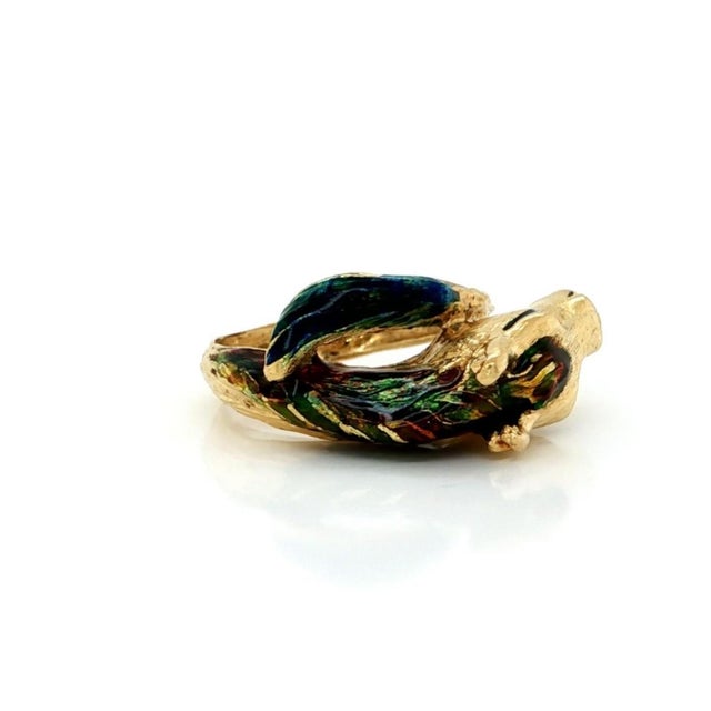 Metal Mid 20th Century Horse Bypass Ring 18K Yellow Gold Multi-Color Enamel Size 5.5 For Sale - Image 7 of 7