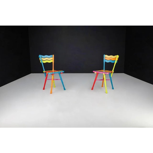Mid-Century French Folk Art Painted Beechwood Chairs, France, 1960s, Set of 2 For Sale - Image 12 of 13