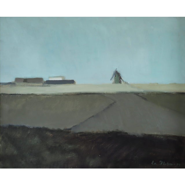1959 Mid-Century Modern 'Quiet Fields' Vintage Swedish Landscape Oil Painting, Framed For Sale - Image 10 of 11