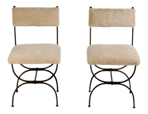 Design Frères "Arcade" Wrought Iron and Shearling Chairs - a Pair