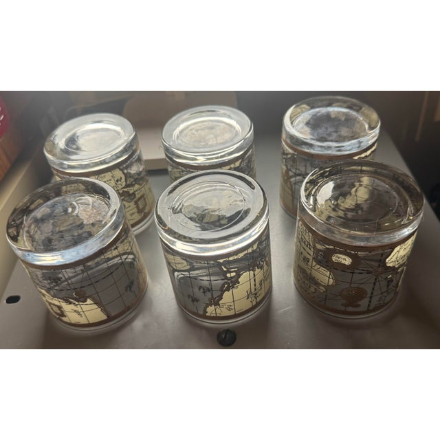 1960s Cera 22k Gold Old World Map Lowball Glasses - Set of 6 For Sale In Minneapolis - Image 6 of 11