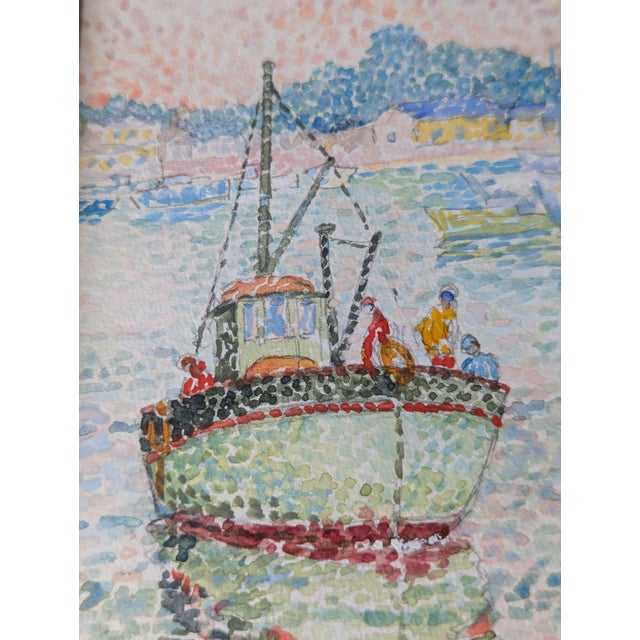 1950s 1950s French Mid-Century Impressionist Watercolor "Le Port De Concarneau" by Yvonne Canu For Sale - Image 5 of 15