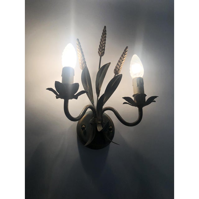 Pair of vintage gold and green metal wheat sheaf wall sconces a beautiful pair of green and gold metal wheat sheaf wall...