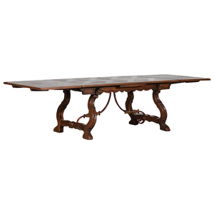 Spanish Extending Oak & Iron Dining Table, 1940s