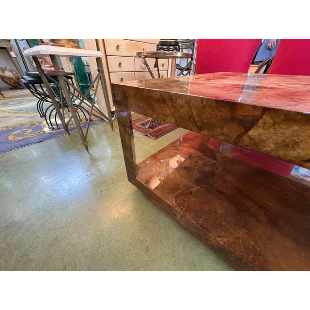 1980s Karl Springer Attributed Lacquered Goatskin Cocktail Table For Sale - Image 9 of 12