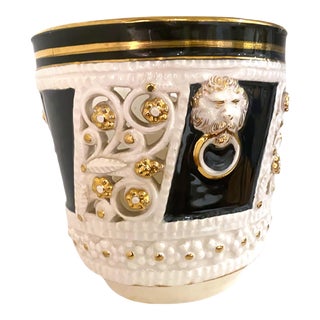Vintage Italian Black White Gold Planter in the Manner of Bitosi For Sale