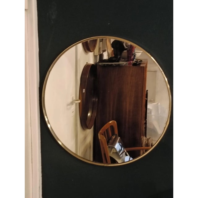 Italian Round Brass Wall Mirror, 1960s For Sale - Image 6 of 7
