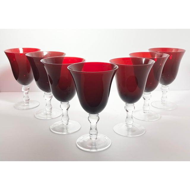Contemporary 1990s Ruby Red Water, Wine or All Purpose Glasses - Set of 7 For Sale - Image 3 of 5