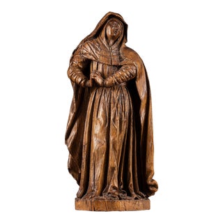 17th Century Oak Figure of the Mourning Virgin For Sale