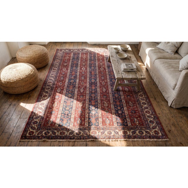 1890s Brown Stripe Antique Sarouk Farahan Rug 4'2" X 6'6" Handknotted Wool Carpet For Sale - Image 10 of 10