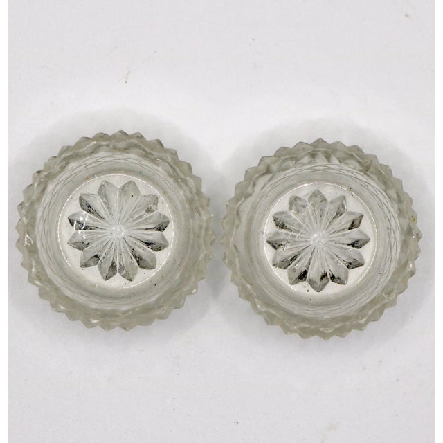 19th Century French Champlevé Enamel & Cut Glass Open a pair of Salt Cellars With Spoons - 4 pcs For Sale - Image 4 of 12