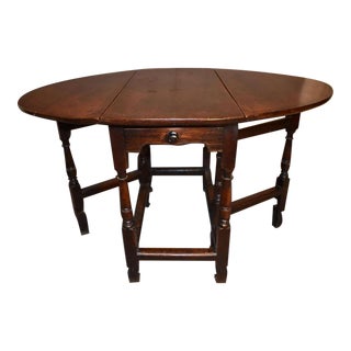 William and Mary Dark Oak Drop Leaf Table For Sale