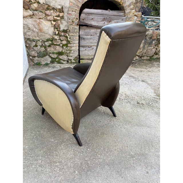 Set of Reclining Lounge Chair with Ottoman in Faux Leather, 1950s For Sale - Image 15 of 16