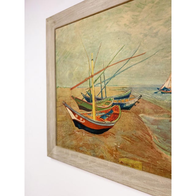 Late 20th Century Van Gogh Wood Transfer Print, Coastal Greywashed Wood Frame Wall Art For Sale In Tampa - Image 6 of 9