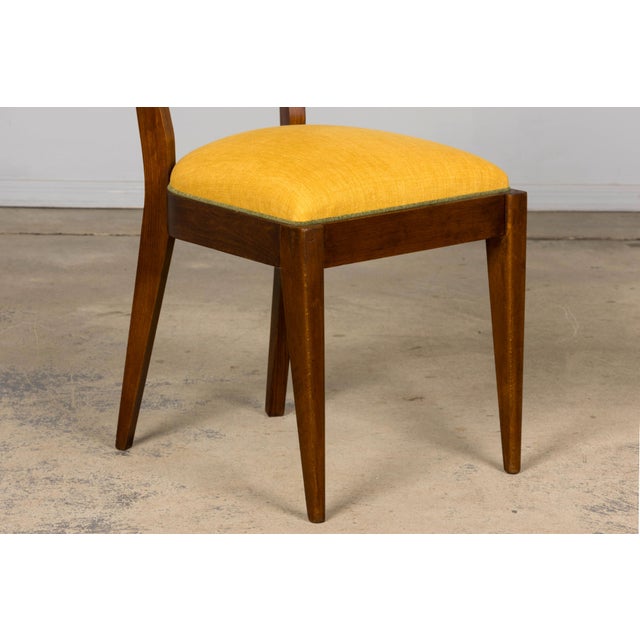 Set of 6 French Art Deco Maple Dining Chairs in Yellow and Moss Green, 1930s For Sale - Image 11 of 18
