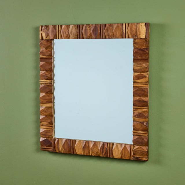 Brown Walnut Brutalist Wall Mirror For Sale - Image 8 of 12