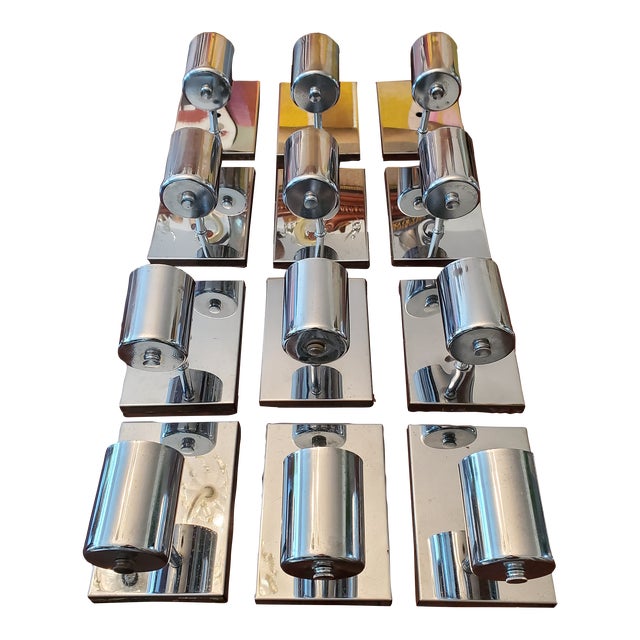 Vintage Mid-Century Modern Chrome Sconces - Set of 12 For Sale