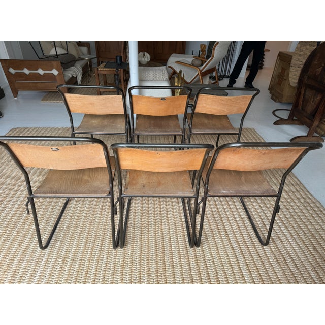 Mid-Century Modern Mid-Century Modern Circa 1960s Stadium Tubular Bentwood Style Stacking Chairs- Set of 6 For Sale - Image 3 of 8