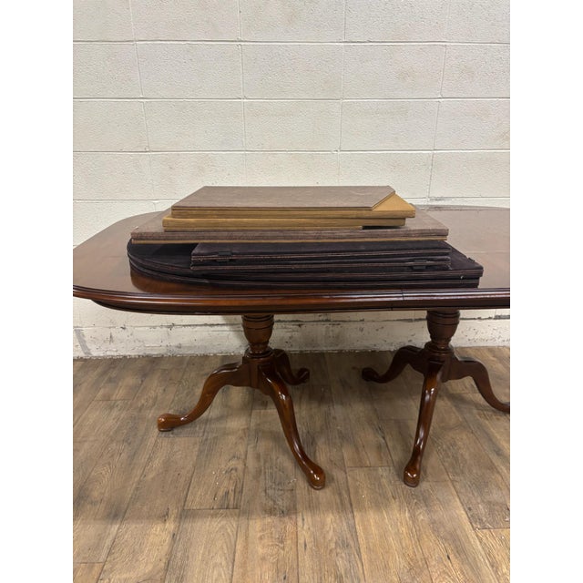 Vintage Drexel Georgian Style Cherry Double Pedestal Dining Table For Sale - Image 15 of 16