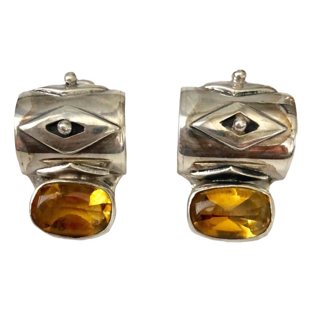1990s Vintage DAC Sterling & Citrine Designer Earrings For Sale