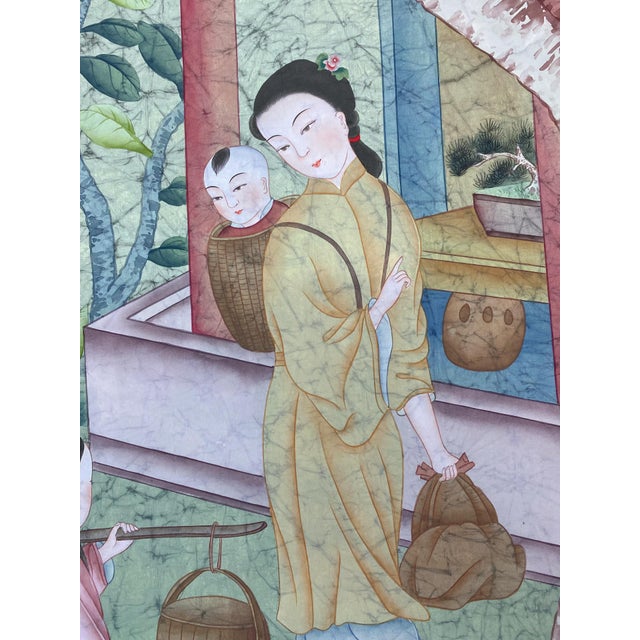 W36"*h90"/Panel, a Set of 18th Century Vintage Style Hand-Painted Chinoiserie Silk Wallpaper, Chinoiserie Panels , No Frame For Sale - Image 6 of 12