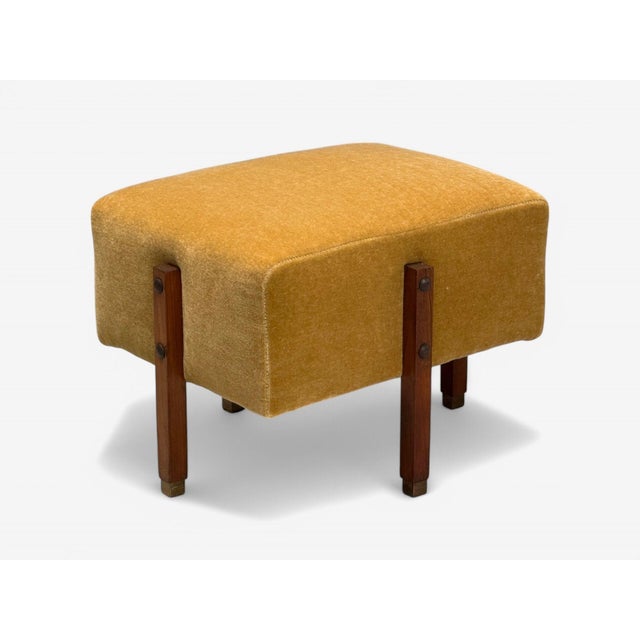 Italian Mid-Century Modern, Stained Wood, Camel Mohair, Ottomans, Italy, 1960s For Sale In New York - Image 6 of 10
