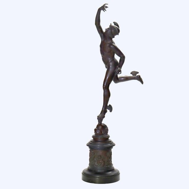 Grand Tour 36” Classical Bronze Sculpture of Mercury on Breath of Zeus C1890 For Sale - Image 15 of 16
