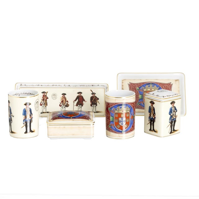 Brown Porcelain Cups, Trays and Boxes from Vista Alegre, Set of 6 For Sale - Image 8 of 8