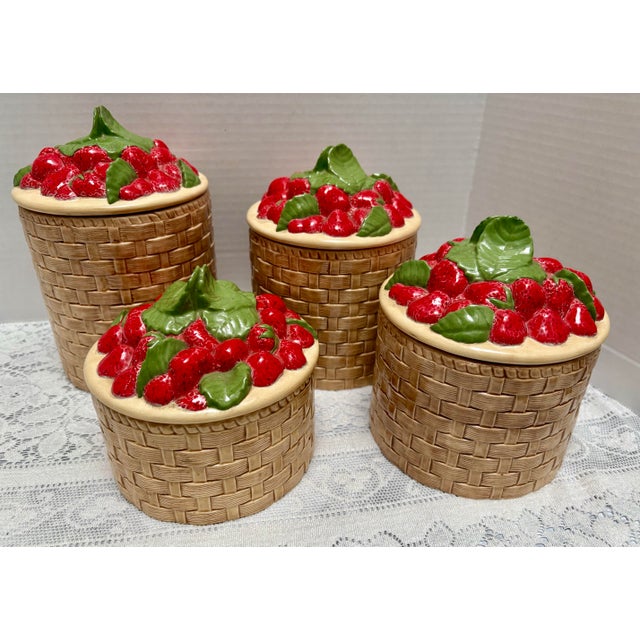 Red Vote Rage 1970s Strawberry Basket Ceramic Canisters, Set of Four For Sale - Image 8 of 10