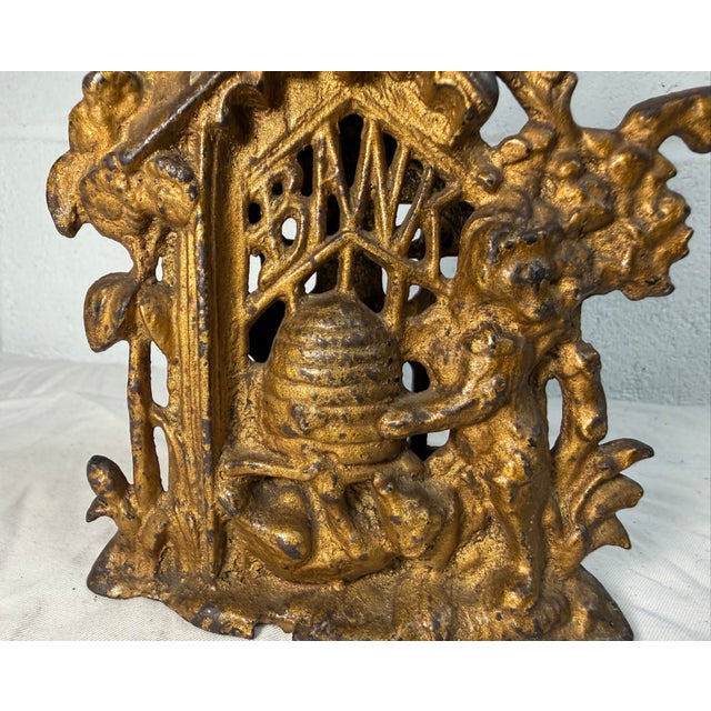 Metal Antique 19th Century Victorian Cast Iron Bear & Beehive Original Still Coin Bank For Sale - Image 7 of 13