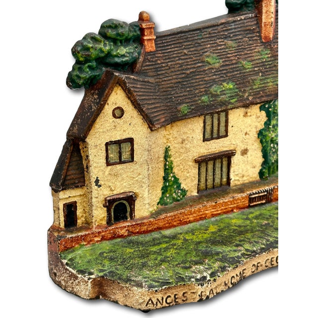 Rare & Large Antique Sulgrave Manor George Washington Ancestral Home Cast Iron Doorstop by Greenblatt Studios - Dated 1925 For Sale - Image 11 of 18