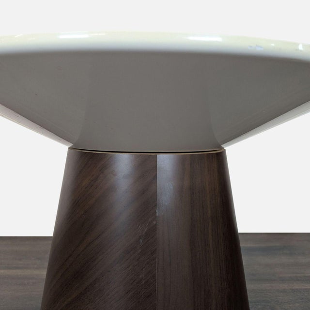 West Elm West Elm Glass Top Wood Pedestal End Table For Sale - Image 4 of 7