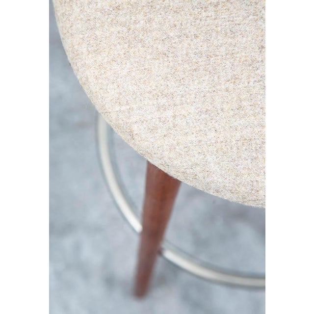 Wood Mid Century Modern Bar Stools Set 3 Attributed to Albert Parvin Off White Solid Walnut Danish For Sale - Image 7 of 12