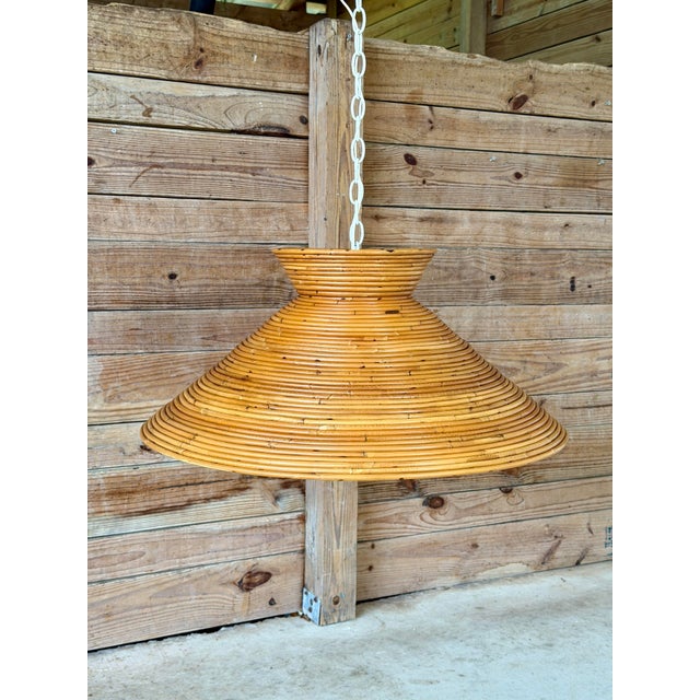 Vintage Italian Pencil-Reed Rattan and Bamboo "Witch Hat" Pendant Light For Sale - Image 12 of 12