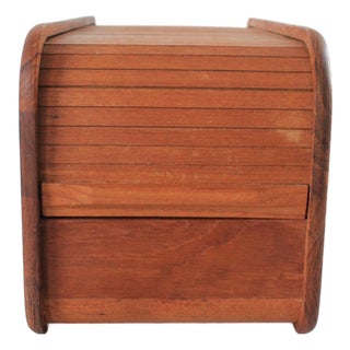 1970s Teak Wood Tambour Organizer Box by Kalmar For Sale