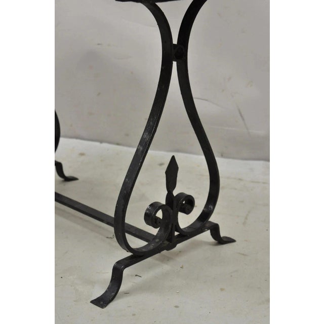 Black Antique Art Nouveau Wrought Iron Small Side Table With Duck Geese Tile Top For Sale - Image 8 of 10