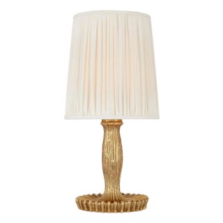 AERIN by Visual Comfort Signature Ovid 14" Cordless Accent Lamp in Gold Lustre with Silk Pleated Shade For Sale