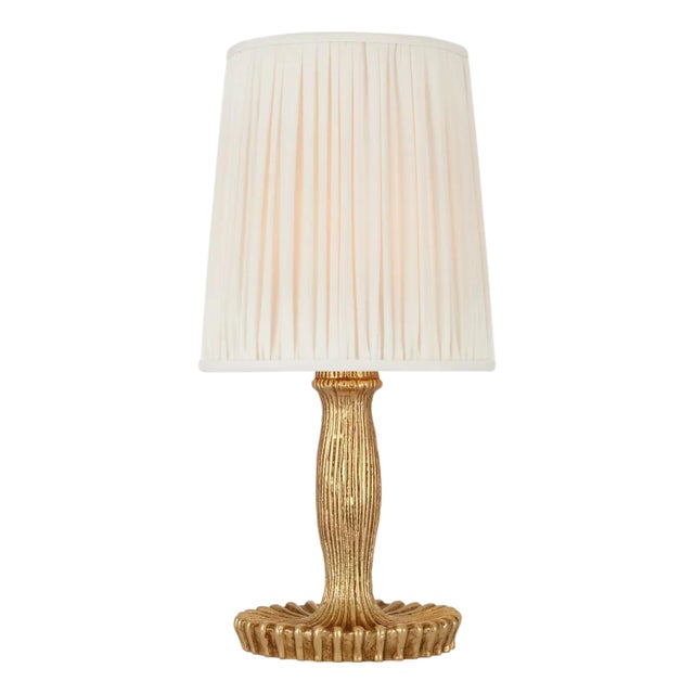 AERIN by Visual Comfort Signature Ovid 14" Cordless Accent Lamp in Gold Lustre with Silk Pleated Shade For Sale